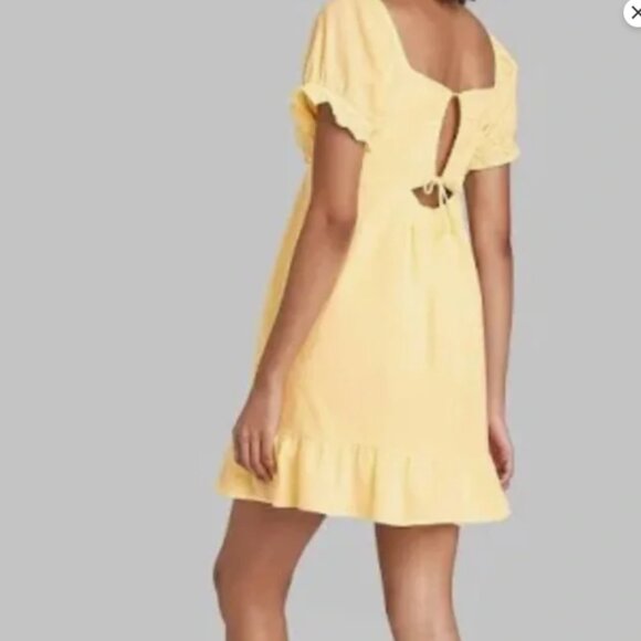 WILD FABLE  Women's Butter Yellow Mini Summer Dress Babydoll Puff Sleeve Large - Picture 2 of 8
